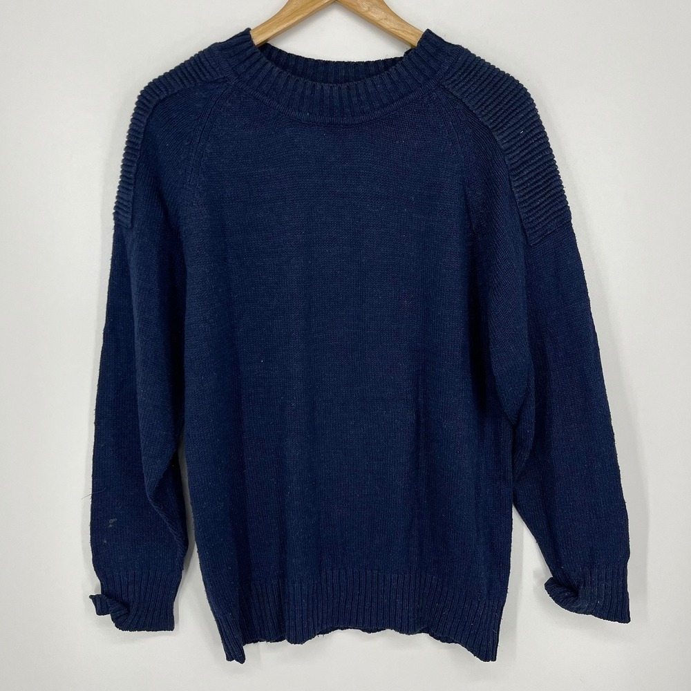 Go Silk for L. Zinger Navy Blue 100% Silk Crewneck Sweater Ribbed Shoulder Sz 2